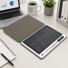 MAIBAFANG لوح كتابة LCD بحجم 10 بوصات مع حافظة واقية سوداء، آلة حاسبة إلكترونية صديقة للعين بدون إشعاع، لوح رسم رقمي قابل للمسح مع قفل مفتاح، لوح كتابة محمول لدراسة الرياضيات وتدوين الملاحظات، بدون ورق - مشاهدة 4