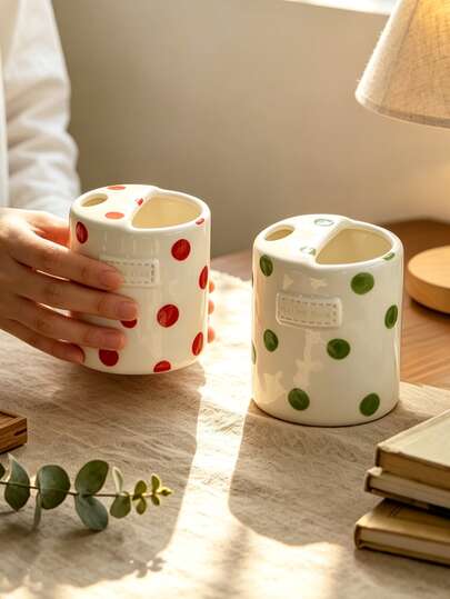 1 pieza Taza de cerámica estilo INS pintada a mano con lunares y pajita, taza de leche para el desayuno en casa, taza de café para la tarde, taza de arte latte, taza de jugo y bebida, taza de agua para parejas, regalo festivo