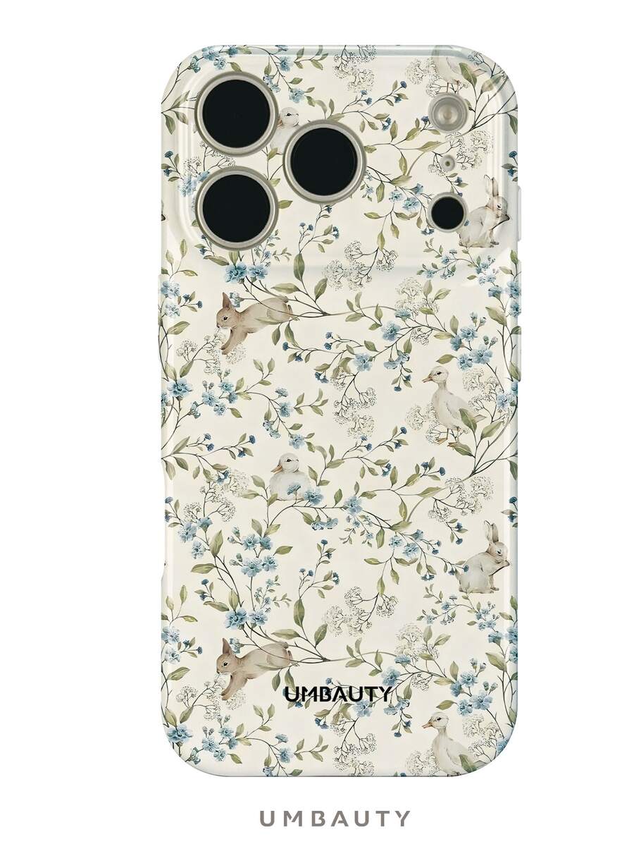 UMBAUTY 1 قطعة خلفية بيج مع تصميم نمط زهور صغيرة وأرانب، متوافق مع هاتف 18 Pro Max، يناسب Apple 18/17/16/15/14/13/12/11 Pro Max/Plus/Mini 17e، بطانية هاتف ناعم مطبوع عالي الدقة بتغطية كاملة، حماية الشاشة/العدسة المرتفعة، للجنسين، هدية مثالية للصديقة في عيد الهالوين وعيد الحب وعيد الفصح وموسم الزفاف وأعياد الميلاد - متعدد الألوان - مشاهدة 1