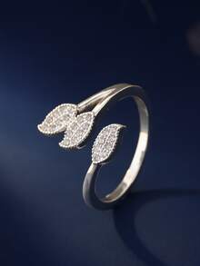 1pc Fashion Minimalist Leaf Design Cubic Zirconia Women's Ring, Silver Open Adjustable Ring, Suitable For Daily, Party, Evening Wear, Ramadan Giveaway - Leaf Ring - View 4
