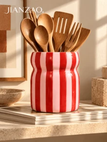 1 buah Tempat Penyimpanan Peralatan Dapur Bergaris Dopamin, Wadah Peralatan Dapur Mengkilap Kapasitas Besar, Stoples Penyimpanan Peralatan Makan di Atas Meja, Pilihan Aneka Warna, Dekorasi Dapur yang Lucu, Hadiah Pindah Rumah yang Ideal - MultiWarna - View 6
