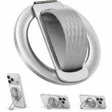 1pc Rotatable Foldable Aluminum Alloy Magnetic Phone Ring Holder, Multi-Angle Adjustable Non-Slip Handle Desktop Phone Stand - Silver - Silver - View 1