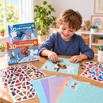 1 buah Puzzle Stiker - Kolase Geometris 3D Anak-anak Buatan Tangan DIY Puzzle Stiker Kecerdasan, Mainan Edukasi Fokus Pendidikan Dini, Buku Aktivitas Edukasi, Cocok Untuk Dewasa, Mengembangkan Kreativitas dan Keterampilan Motorik, Termasuk Hewan, Bentuk, Warna - Hadiah Ulang Tahun, Natal, Halloween