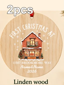 Custom Round First Christmas New Home Ornament, Cozy Snowy House Address Decor, Personalized Names & 2026 Christmas Tree Decorations, Customized Text Wall Hanging For Holiday Party Supplies, Customizable Housewarming Keepsake Christmas Gift 2026 - Style D - View 9