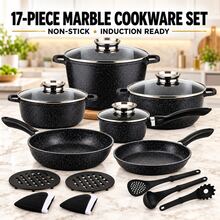 EliteHoff 17-Piece Marble Non-Stick Cookware Set With Glass Lids And Kitchen Accessories, Induction Compatible, Black Or Grey - View 13