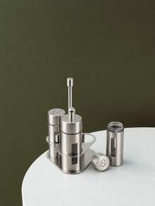 3/4pcs Stainless Steel Kitchen Condiment Container Set, Includes Oil Dispenser, Seasoning Jars And Storage Rack, Countertop Organizer, Suitable For Home, Restaurant, Dining Table, Saudi National Day Gathering, Christmas Dinner And Housewarming Gift - Silver - View 8
