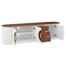 Luxury-Style TV Cabinet, Lowboard, Brown Glass, MDF Body, Aluminum Handles, Rounded Edges, Vertical Ribbed Design - White - View 4