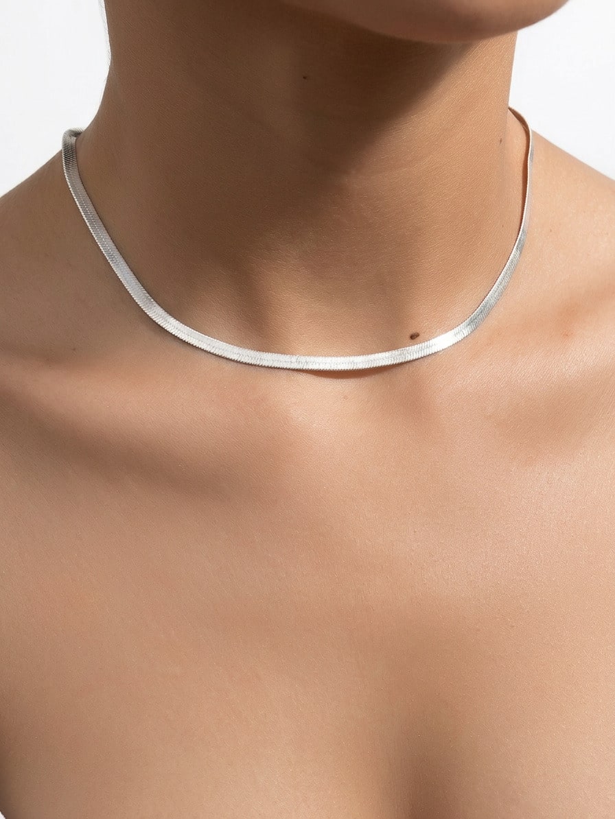NobleVue Minimalist Stainless Steel Necklace For Women - Silver - View 1