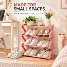 1pc 4-Tier Shoe Rack, Space-Saving Multi-Layer Shoe Rack, Compact Open Storage Rack For Sneakers, Slippers And Daily Footwear, Suitable For Entryway, Bedroom, Closet, Dorm And Apartment Storage, Easy Access Home Storage Rack, Suitable For Spring, Summer, Autumn, Winter Small Space Storage Solution, Housewarming And Holiday Home Storage - View 3