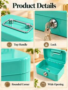 Metal Lock Storage Box Cash Box Adult Creative Portable Savings Box Small Key Storage Box Lockable Coin Box Metal Cash Storage Box With Key Lock Top Handle Metal Key Lock Storage Box Adult Coin Bank Coin Savings - Multicolor - View 9