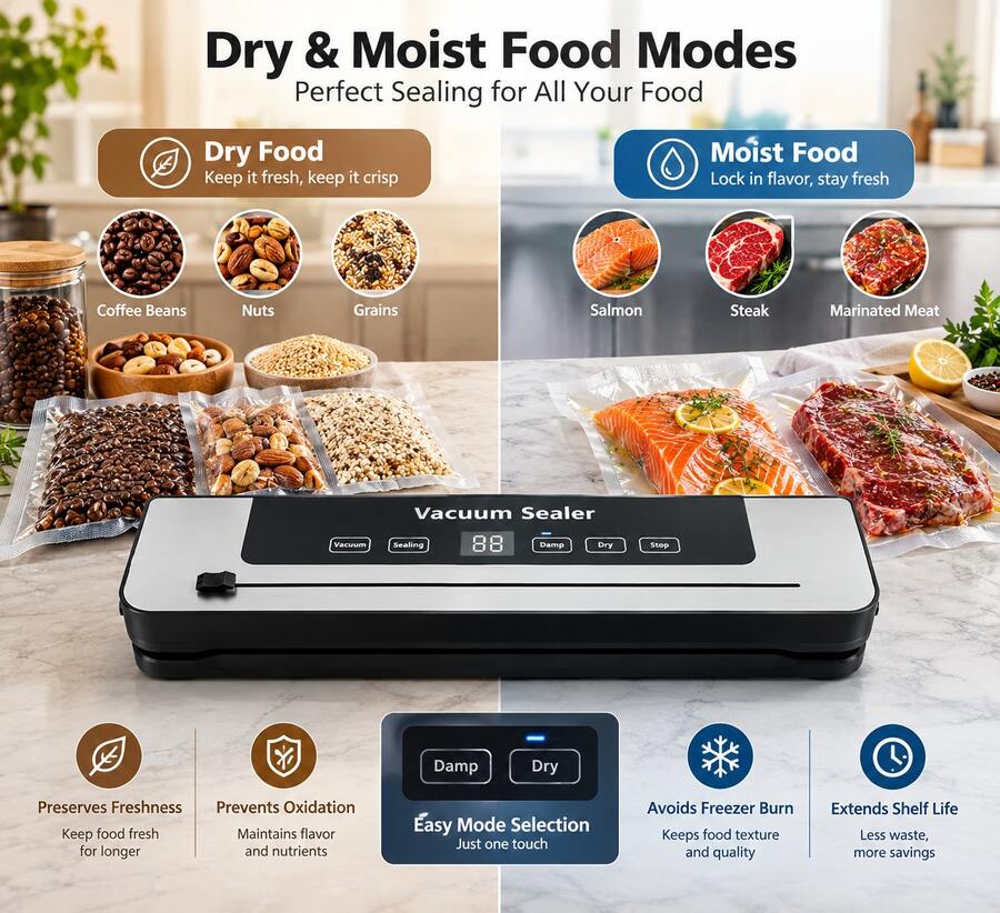 Vacuum Sealer, 65kPa, 6 Modes, Automatic Vacuum Sealer For Dry And Wet ...