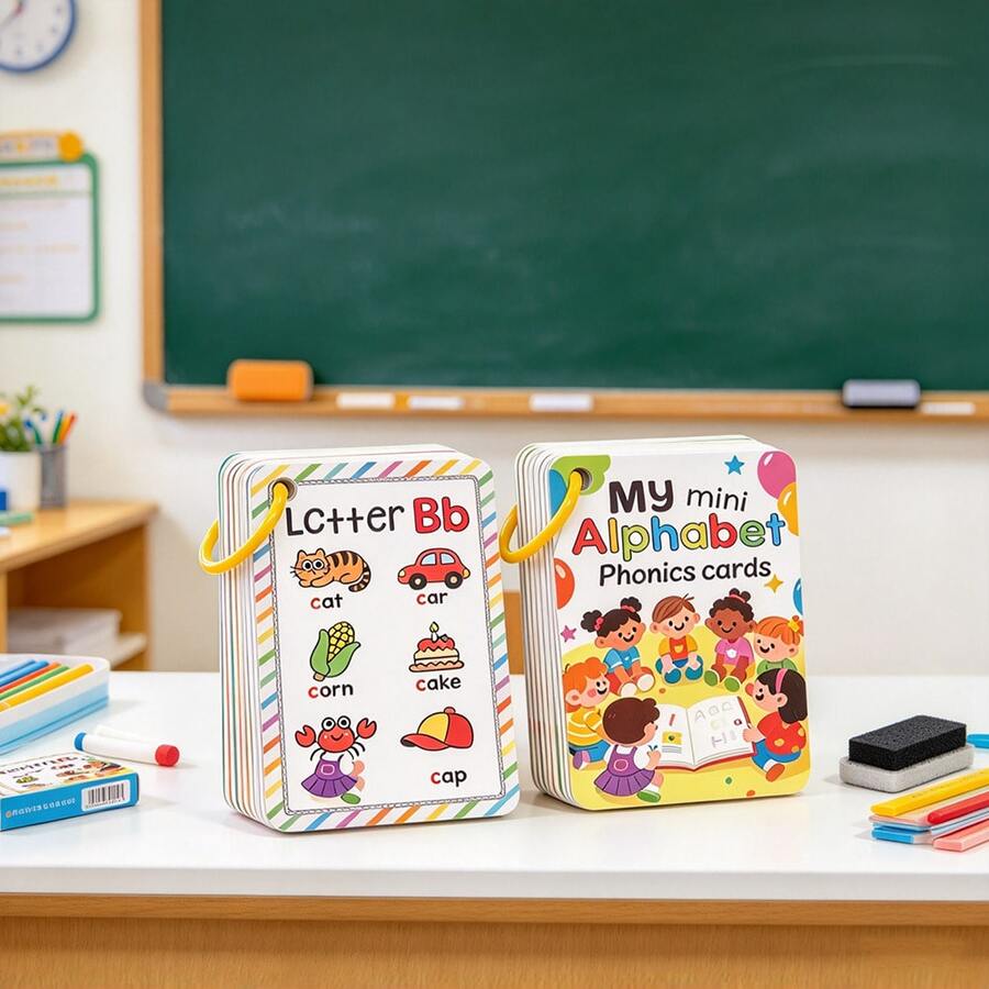 27pcs Kids Alphabet Flash Cards, Double Sided Letter Picture Word Learning Cards, Preschool Early Educational Phonics Flashcards