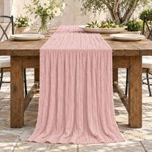 10 Pack Dusty Pink Cheesecloth Table Runner, Boho Rustic Crinkle Gauze Table Runners, Semi Sheer Cheese Cloth Table Decor For Wedding Reception, Bridal Shower, Baby Shower, Birthday Party, Anniversary, Christmas, Farmhouse Dining Table And Home Decor - Grey Pink - View 5