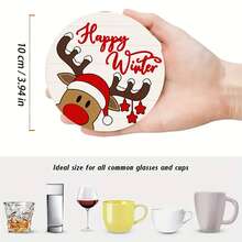 6/420pcs, Coasters, Christmas Reindeer Print Coasters, Polyester Fiber Non-Slip Coasters, Suitable For Holiday Table Setting, Coffee Bar, Office, Study, With Soft Rubber Non-Slip Backing Design, Party Table Coasters, Holiday Decoration Supplies, Home Small Gifts - XYBD37 - View 8