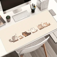Cute Cartoon Singing Cat Pattern Extra Large Extended Mouse Pad, Non-Slip Rubber Bottom Gaming Desk Mat; Beige Background With Musical Notes And Round Cute Cat Warm Illustration Print; Stitched Edge Waterproof Keyboard Desk Mat; Suitable For PC Laptop Gamers And Home Office Decor Large Size Desk Mat (Ideal Gift) - View 5