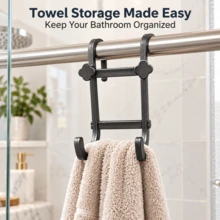 3pcs Shower Curtain Rod Hooks, Multi-Functional Hooks For Bathroom Towels, Bath Sponges And Razors, Also Can Be Used As Phone Holder, High Practicality - View 3