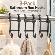 3pcs Shower Curtain Rod Hooks, Multi-Functional Hooks For Bathroom Towels, Bath Sponges And Razors, Also Can Be Used As Phone Holder, High Practicality - View 10