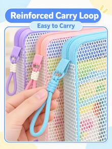 1pc Cute Back To School Clear File Bag, Solid Color Trim & Label Pocket, Portable Handle Zipper Style, Transparent PVC Multi-Layer Document Organizer For A4 Papers, Homework & Study Supplies, Students,Room Décor,Travel Essential - Multicolor - View 8