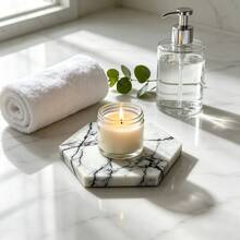 Plum Marble Coaster, 1cm Thick Hexagonal Natural Stone Drink Coaster, Heat-Insulating Tabletop Protector, Suitable For Home Office Decor, Housewarming Gift - Plum - View 3