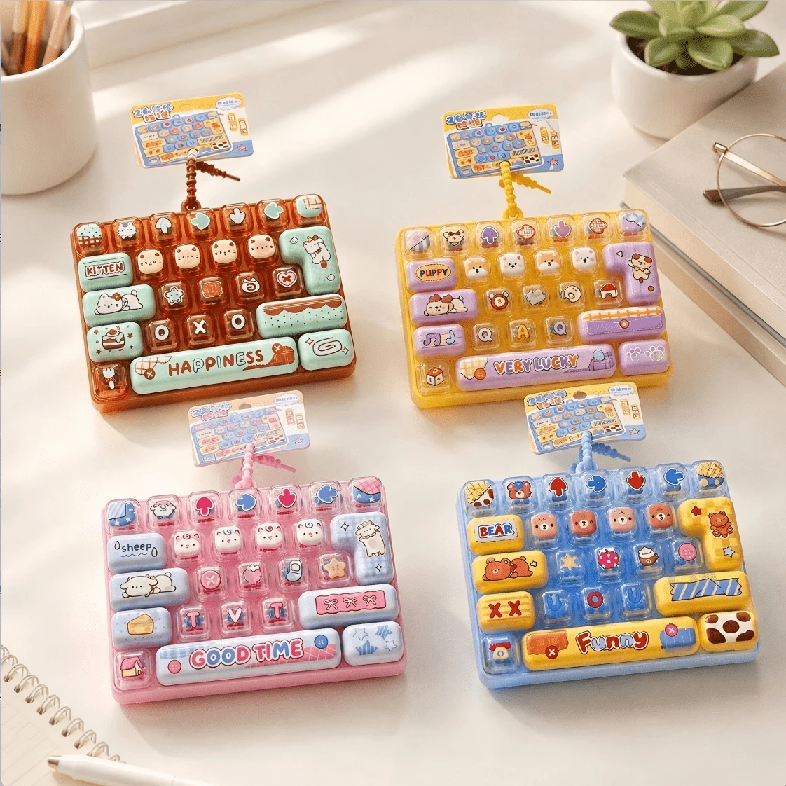 Mini Keyboard Clicker Fingertip Toy Keychain, 26-Key Multi-Button Stress Relief Toy, Portable Desktop Gadget And Bag Charm - Multicolor - View 1