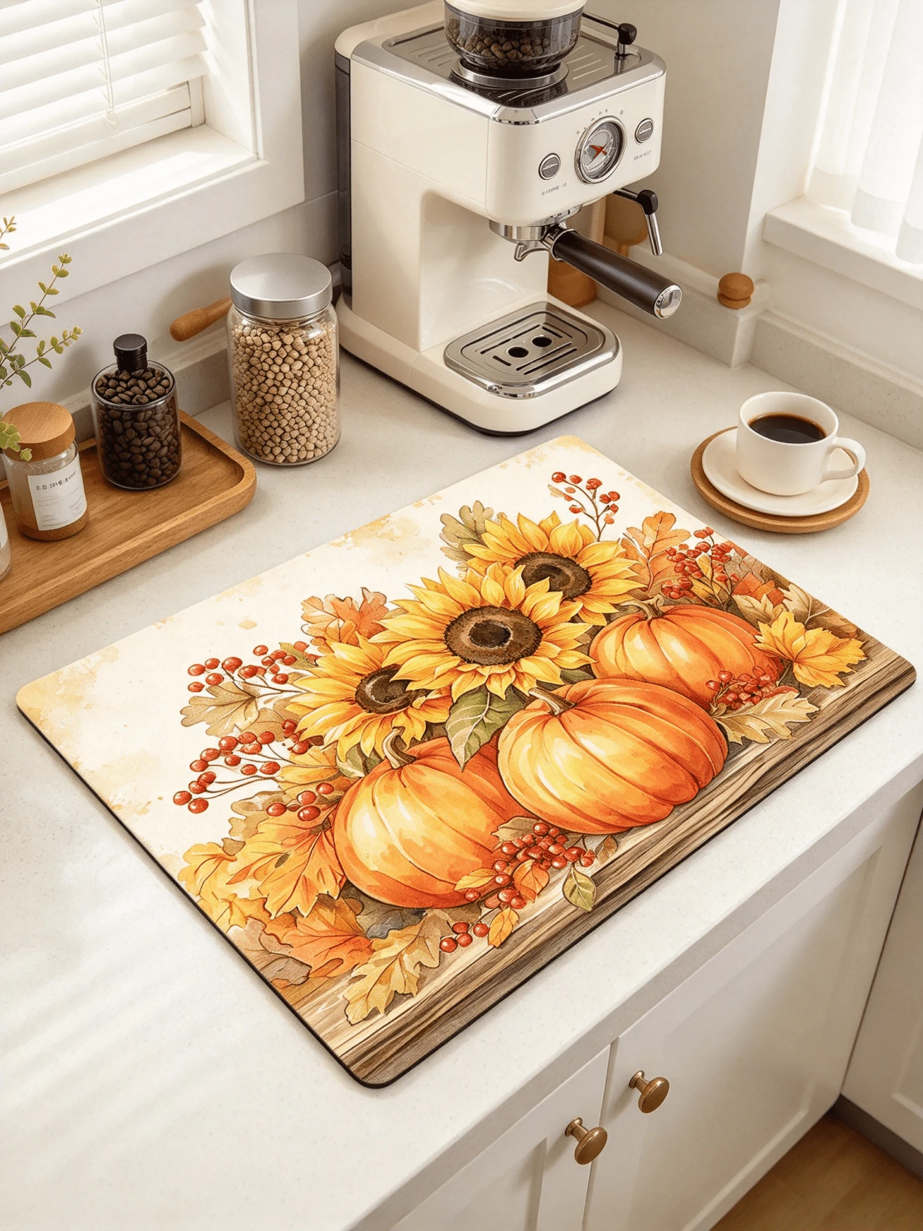 1PC Pumpkin Diatomite Absorbent Welcome Doormat, Christmas Halloween Decor Rug, Multi‑Purpose Mat For Stovetop, Coffee Station, Water Bar Counter, Indoor & Outdoor Front Door, Kitchen Home Decor Area Floor Mat