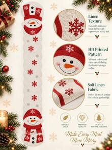 1pc-Snowman Table Runner Christmas Decor, Unique Shaped Linen Table Runner With Snowflake Pattern And Santa Hat Snowman Design, Xmas Holiday Dining Table Decoration For Kitchen Dining Room Farmhouse Party Home Decor - Multicolor - View 3