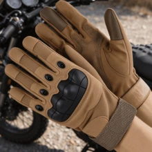 ROXF 1 Pair Of Unisex Full-Finger Tactical Protective Gloves; Hard-Shell Finger Protection, Slip-Resistant, And Abrasion-Resistant; Suitable For Outdoor Cycling, Hunting, And Training; Adjustable Wrist Straps - Brown - View 5