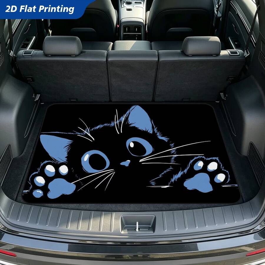 1pc Halloween Black Cat Print Car Trunk Mat, Car Interior Protection Liner, Dust-Proof Durable, Easy To Clean, Fashionable Pattern Design, Perfect For Daily Travel And Family Road Trips - A - View 1