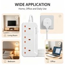 1pc UK Plug Power Strip, 3 British Standard Outlets, 1.8m Extension Cord, DesktopMulti Socket For Office Desk, Study Room & Home Workstation - UK Plug(220-240V) - View 4