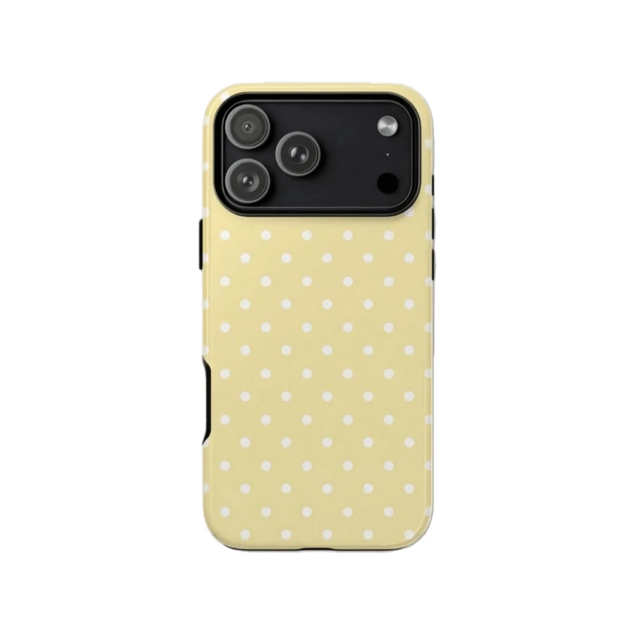 Cute White Polka Dot Fashion Yellow & White Polka Dot Phone Case, Aesthetic Accessory Compatible With IPhone 17, 16, 15, 14, 13, 12, 11 Pro Max Spring - Yellow - View 1