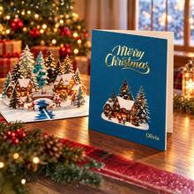 1pc Personalized Custom 3D Pop-Up Christmas Greeting Card, Creative Snowy Cabin & Christmas Tree Blessing Card, Add Name & Text, Exquisite Handmade 3D Christmas Card, Suitable For Christmas Gifts, Holiday Greetings, Family & Friends Greeting Cards, Christmas Party Decorations, Creative Commemorative Gifts - Multicolor - View 8