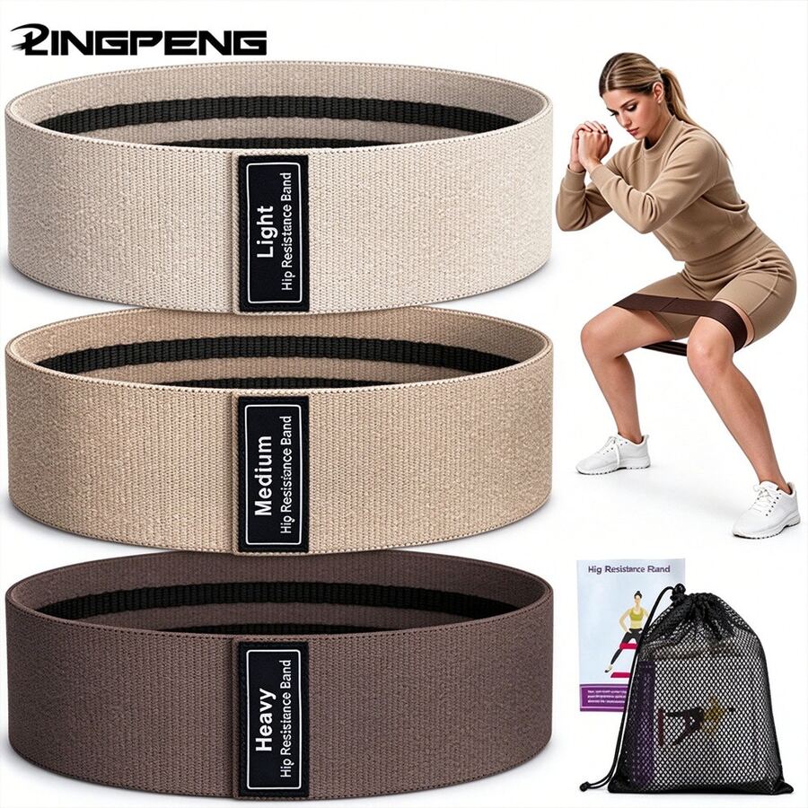 LINGPENG 3pcs Hip Resistance Bands, Non-Slip Fabric Hip Training Bands, 3 Resistance Levels (Light, Medium, Heavy), Stretchable Fitness Bands, Suitable For Hip And Leg Training And Home Workout - Multicolor - View 1