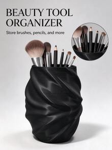 Tempat Penyimpanan Kuas Makeup Plastik Bertekstur Putar 1 Buah untuk Natal, Kotak Penyimpanan Pena Meja Kapasitas Besar, Organizer Meja Multifungsi Plastik Transparan Putih Hitam, Cocok untuk Kuas Makeup, Pena, Lipstik, dan Alat Tulis - MultiWarna - View 4