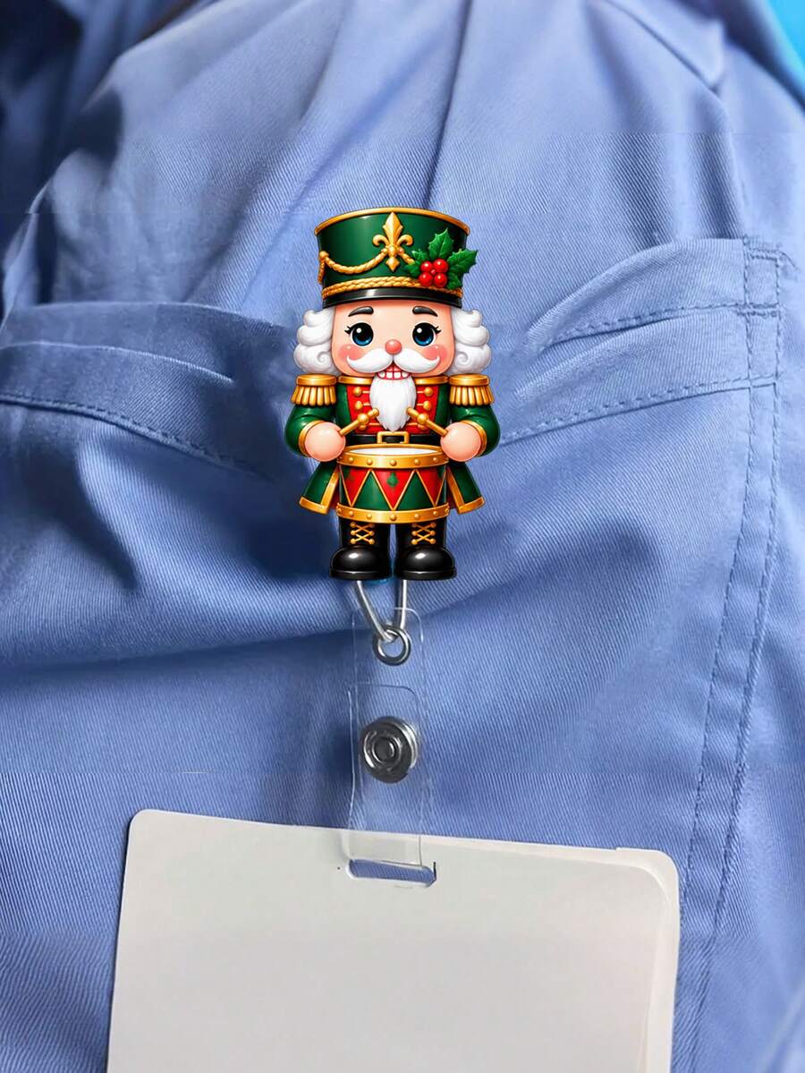 2D 平面聖誕胡桃鉗識別證套 - 可伸縮識別證夾,適用於護理師、醫學生、教師和辦公室職員 - PMMA 壓克力材質職場識別證夾 | 卡通聖誕士兵設計 | 節日護理師配件 | 聖誕季節、返校、教師禮物、同事禮物 - 彩色 - 查看 1