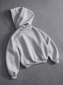 1 buah Sweatshirt Berkerudung dengan Resleting Penuh, Desain Tudung Ganda, Potongan Bahu Longgar dengan Saku Kanguru, Gaya High Street, Cocok untuk Streetwear, Perjalanan Sehari-hari, Sweatshirt Pria Musim Semi/Gugur, Hadiah untuk Pacar - Light Grey - View 3