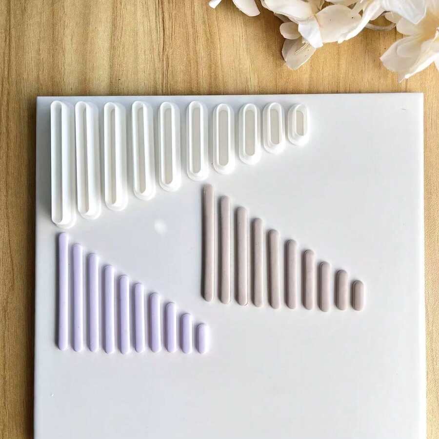 10pcs/Set Vertical Stripe Tassel Design Polymer Clay Mold Set, Strip-Shaped Handmade Mold, Suitable For DIY Earrings And Jewelry Making, Ceramic Earring Making, Handmade Earring Making Tools - White - View 1