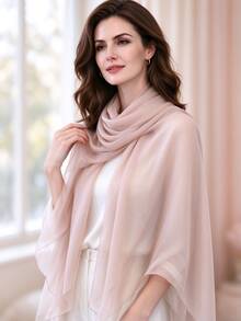 1pc Women's Polyester Solid Color Long Scarf Large Shawl Decorative Scarf, Casual Polyester Fiber, Winter Women's Accessory, Pink Scarf - Baby Pink - View 5