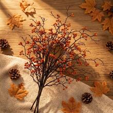 1pc/3pcs/6pcs, 85cm Multicolor Artificial Wild Berry Branches, Rustic Style Vase Filler, Living Room Dining Table Fireplace Decor, Artificial Berries Suitable For Winter Berries Christmas Holiday And Home Decoration, Berry Branches - Burnt Orange - View 5