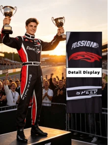 Black & Red Contrast Racing Theme Jumpsuit, Personalized Print Motorcycle Style Long Sleeve Set, Unisex Halloween Cosplay Racing Driver Costume, Zipper Waist Cinched Cuffed Performance Outfit, Carnival Theme Party Role Play Atmosphere Outfit - Multicolor - View 4