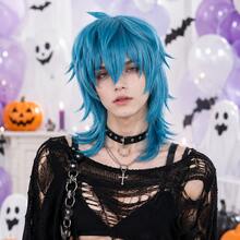 Halloween Anime Wig Blue Layered Mid-Length Wig, Heat Resistant Fiber Wig, Soft Lightweight Natural Look Wig For Cosplay, Festival Party, Halloween Event - Multicolor - View 2