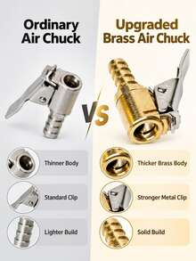 6pcs Brass Tire Inflation Valve, 1pc Auto-Locking Air Valve With 5pcs Tire Valve Caps, Heavy Duty Brass Valve Connector, Leak-Proof Quick Connect, Suitable For Car, Motorcycle, Bicycle, RV Tire Inflation And Repair - A - View 3