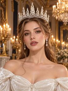 Silver Pearl Rhinestone Tower Bridal Crown Tiara Wedding Hair Accessories Women Bride Bachelorette Party Prom Pageant - Silver - View 1