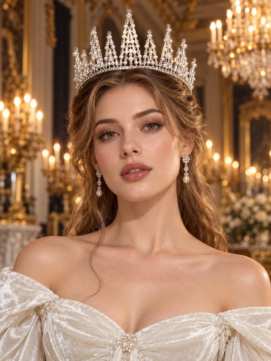 Silver Pearl Rhinestone Tower Bridal Crown Tiara Wedding Hair Accessories Women Bride Bachelorette Party Prom Pageant - Silver - View 1