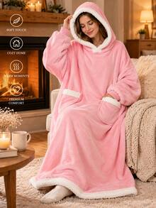 1pc Comfortable Oversized Hooded Shawl Blanket With Sleeves, Modern Style, Machine Washable, Unisex Fleece Flannel Robe, Warm And Cozy, Christmas Essential, Autumn/Winter Warmth Set - Multicolor - View 11