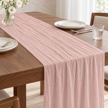 10 Pack Dusty Pink Cheesecloth Table Runner, Boho Rustic Crinkle Gauze Table Runners, Semi Sheer Cheese Cloth Table Decor For Wedding Reception, Bridal Shower, Baby Shower, Birthday Party, Anniversary, Christmas, Farmhouse Dining Table And Home Decor - Grey Pink - View 6