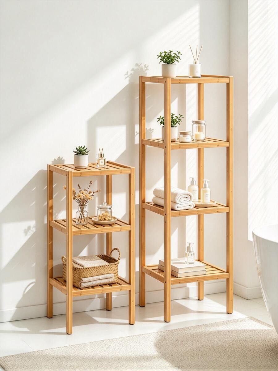 Bamboo Storage Rack, 4-Tier/3-Tier Freestanding Shelving Unit, Multifunctional Plant Stand Display Organizer,Bathroom Shelf, For Bathroom Living Room Kitchen Hallway, Easy To InStall,Space Saving Home Storage Shelf, 3 Sizes Optional - View 1