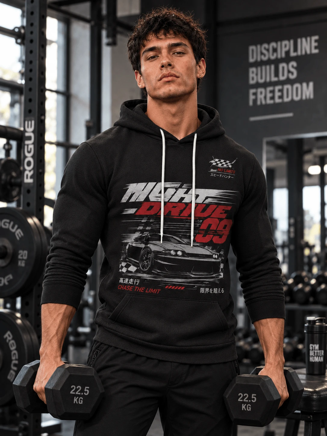 Men's Y2K Racing Graphic Sweatshirt, Streetwear Car Print Pullover Sweatshirt, Casual Urban Long Sleeve Hooded Top With Kangaroo Pocket - Black - View 1