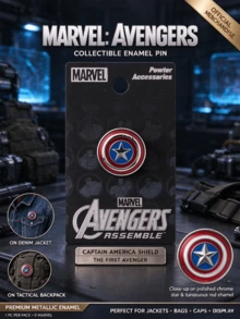 Monogram Avengers Official Shield Pewter Metal Pin Brooch, Classic Superhero Badge, Halloween Christmas Gift For Anime Fans 1Pc - Blue - View 1