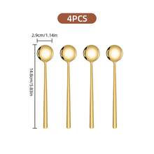 4pcs Stainless Steel Dessert Spoons, Compact Long Handle Round Head Design, 3 Sizes Available, Can Stir Coffee Milk Tea, Scoop Pudding Jelly Yogurt, Elegant Tableware For Afternoon Tea - View 14