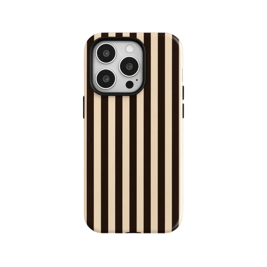 Unisex Striped Highly Protective Phone Case, Minimalist Black & Beige Aesthetic Design, Compatible With IPhone 17, 16, 15, 14, 13, 12, 11 Pro Max - Multicolor - View 1